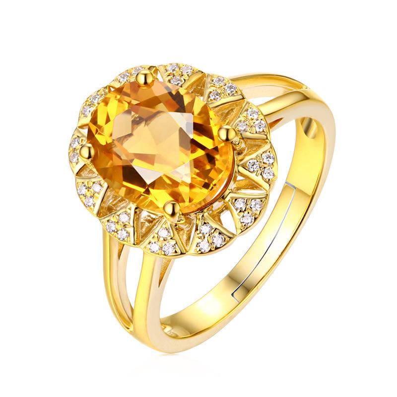 Permata Sampanye Kuning Cincin Baja Titanium Kristal Rose Gold Berlian Fashion Wanita Pertunangan Pernikahan Rings