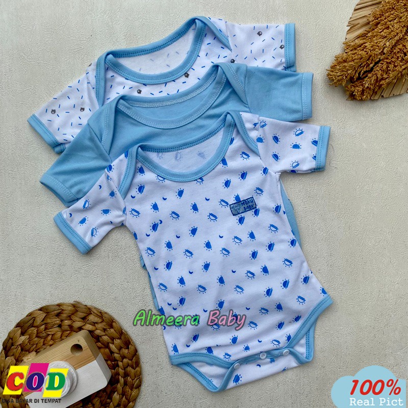 Isi 3 PCS Jumper Bayi Baru Lahir Jumsuit Bayi Series Biru Usia 0-6 Bulan Almeera Baby and Kids