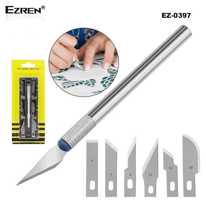 

Pemotong Ezren Ez-0397 Hobby Knife Set ( Pisau Acrylic Set ) 7 In 1 Pisau Ic