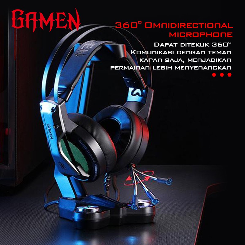 KHANZAACC GAMEN GH1500 Headphone Gaming 3.5mm Audio Jack Input Noise cancellation RGB LED Light