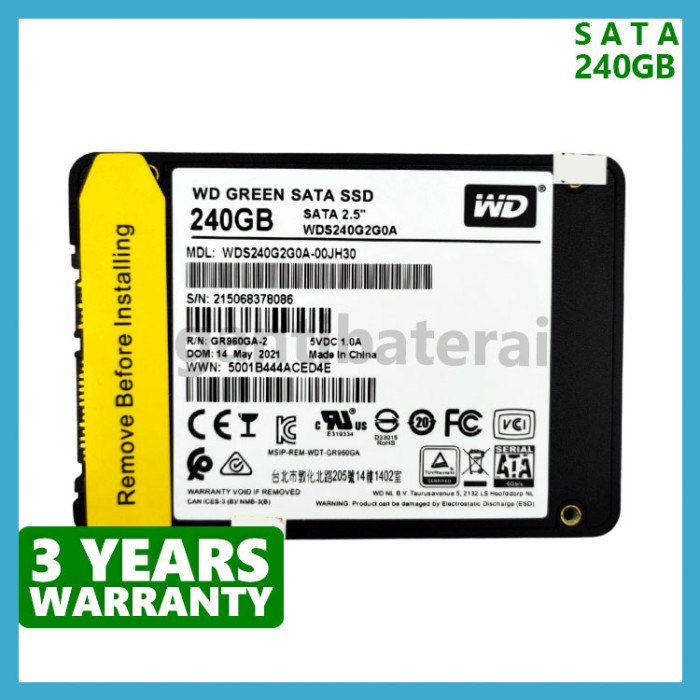 SSD 240GB WD Green 2.5&quot; SATA 3 for Laptop Dell