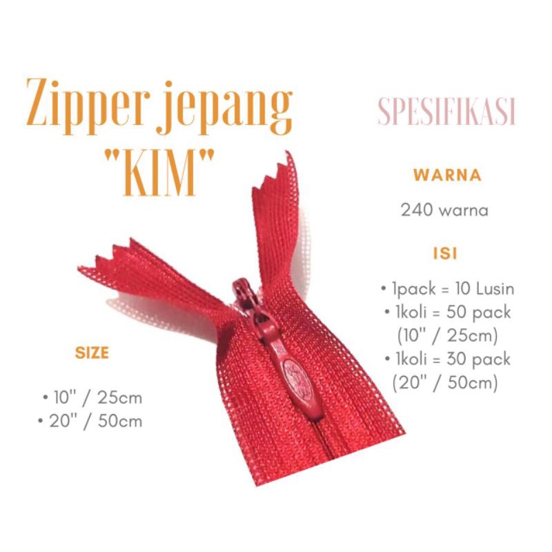 part 2 Resleting/ Ritsleting Jepang merk KIM ukuran 20" (50cm)