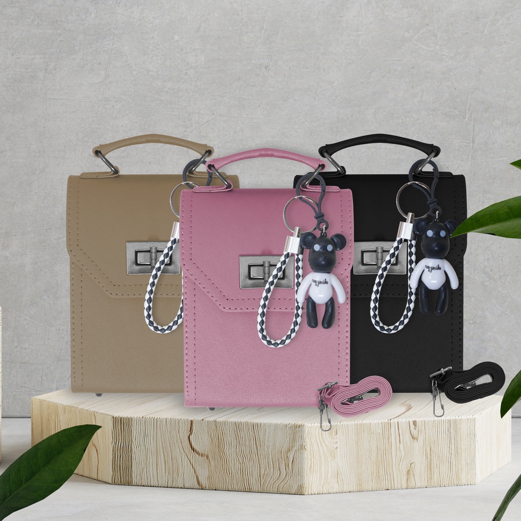 536 TAS WANITA MINI POLOS / TAS SLEMPANG POLOS / FREE GANTUNGAN TALI VARIASI RANTAI DAN BIASA