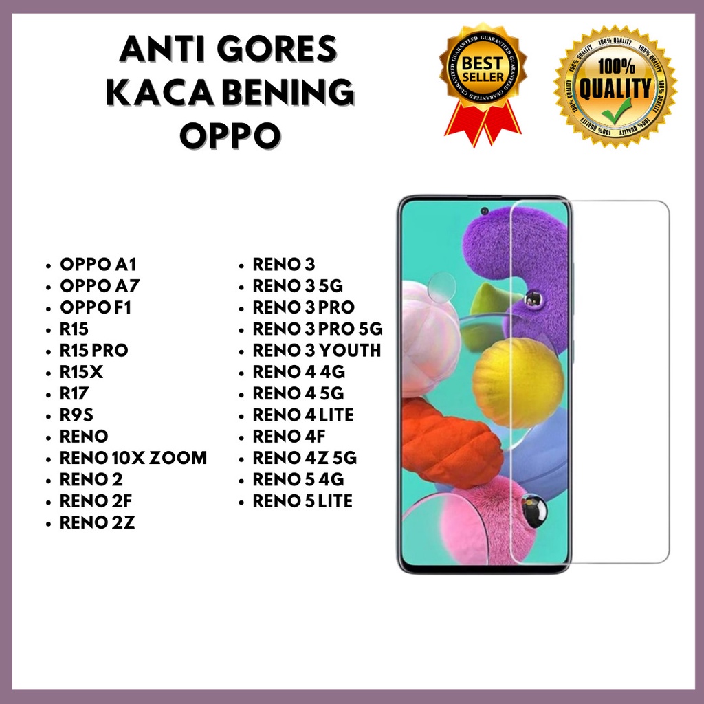 TEMPERED GLASS BENING - OPPO A1-A7-F1-R15-R15 PRO-R15X-R17-R9S-RENO-RENO 10X ZOOM-RENO 2 2F-2Z-RENO 3-RENO 3 5G-3 PRO-3 PRO 5G-RENO 3 YOUTH-RENO 4 4G-RENO 4 5G-RENO 4 LITE-4F-4Z 5G-RENO 5 4G-RENO 5 LITE (HOKKY ACC)