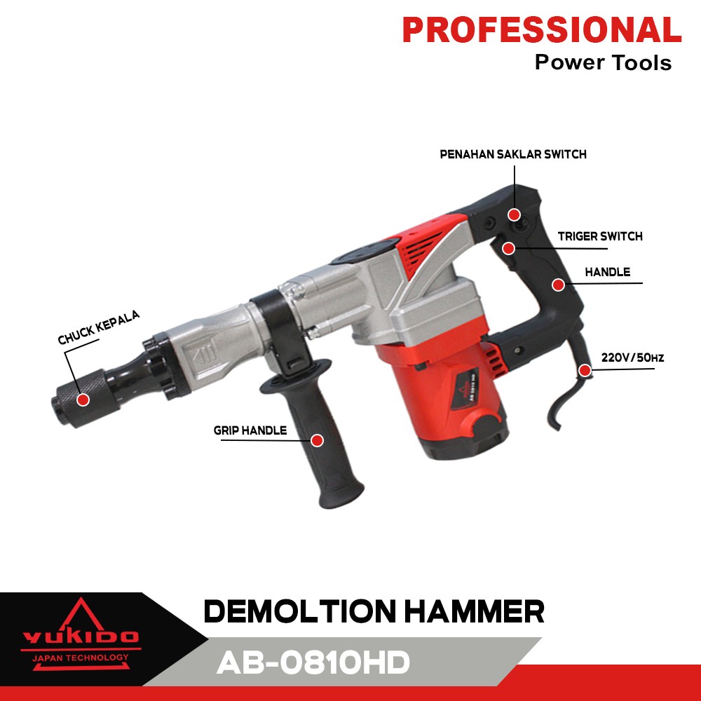 YUKIDO Demolition Hammer AB-0810HD Mesin Bor Bobok Beton Jack Hammer