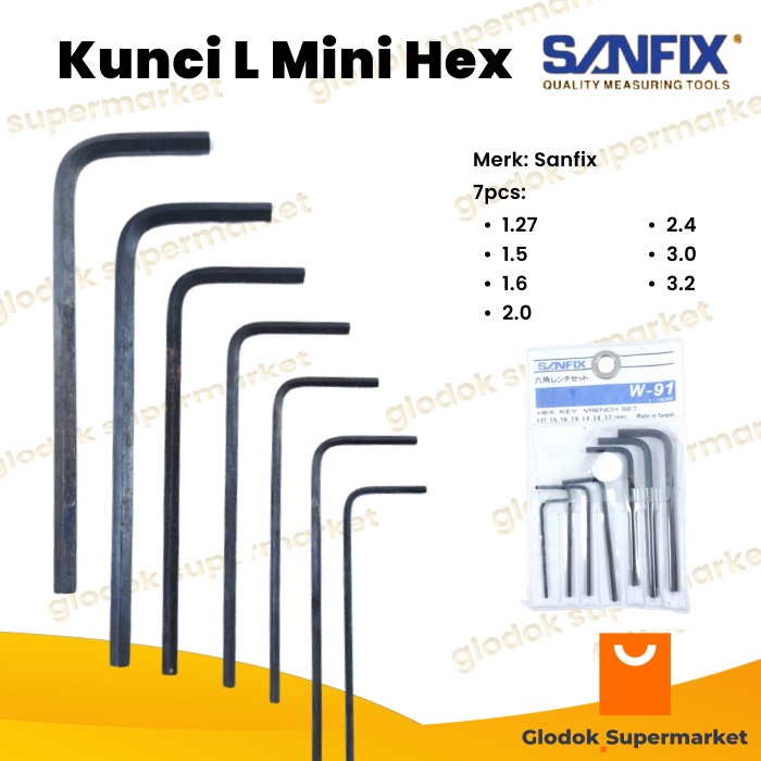 Kunci L Mini Hex Sanfix 7pcs W-91 Hexagonal