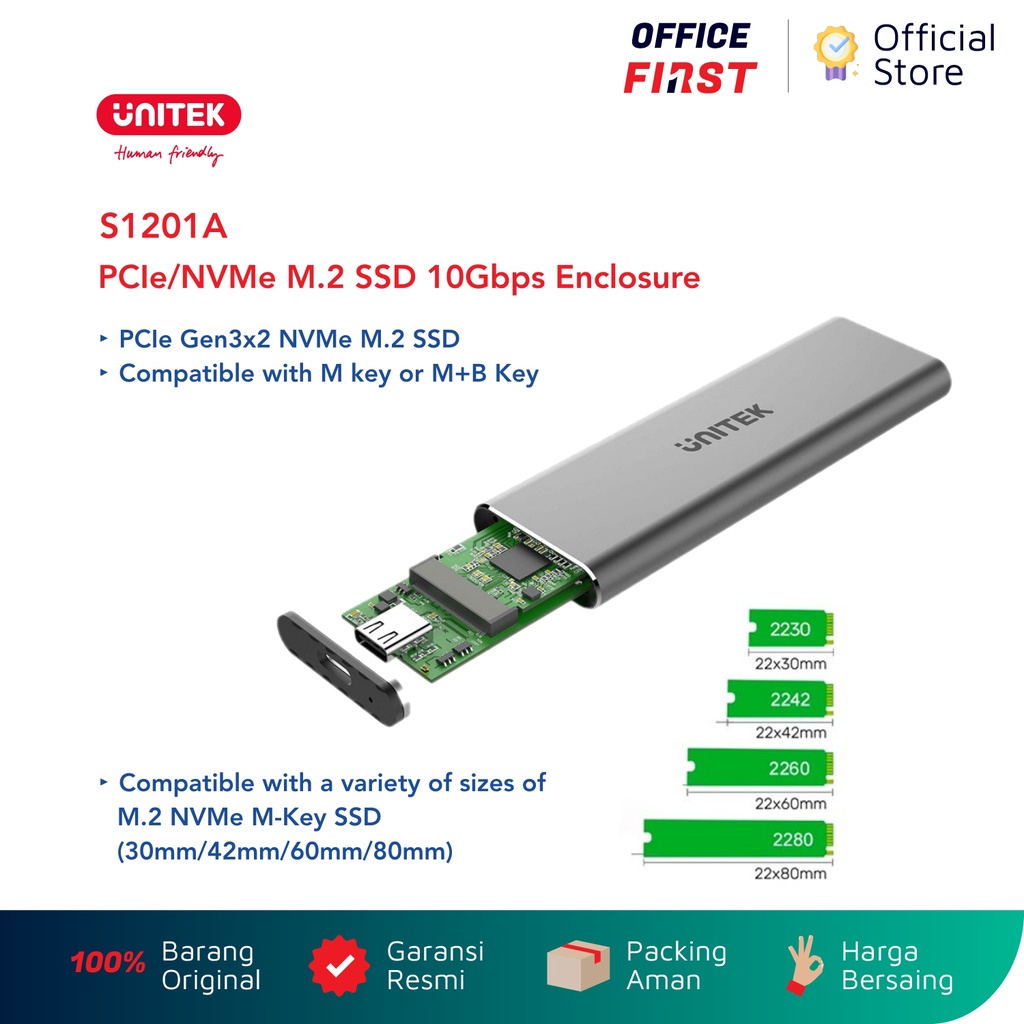 Unitek S1201A PCIe NVMe M.2 SSD 10 Gbps Enclosure USB 3.1 Gen 2 Type C