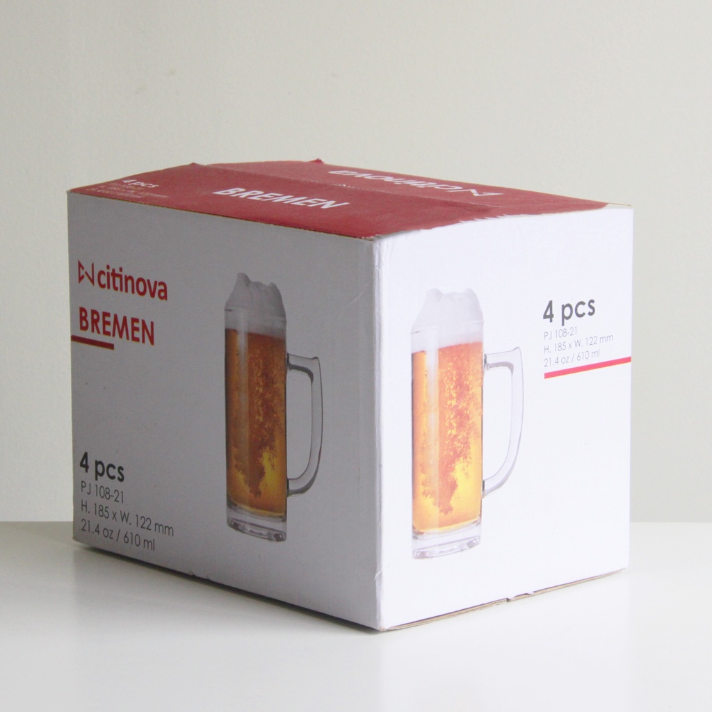 GELAS CITINOVA HANOVER | GELAS BIR JUMBO GAGANG 4 PCS