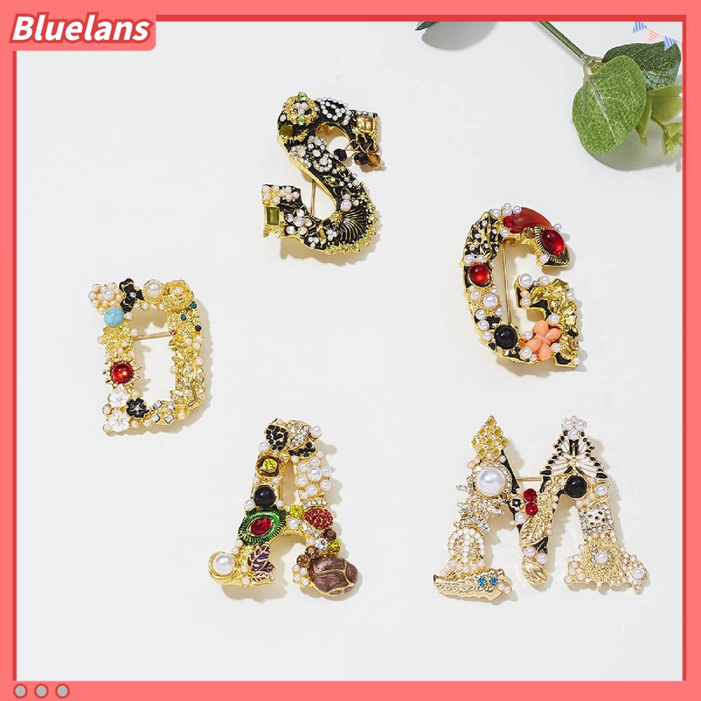 Bluelans Bros Pin Enamel Bentuk Huruf Hias Mutiara Berlian Imitasi Multi Warna Untuk Wanita