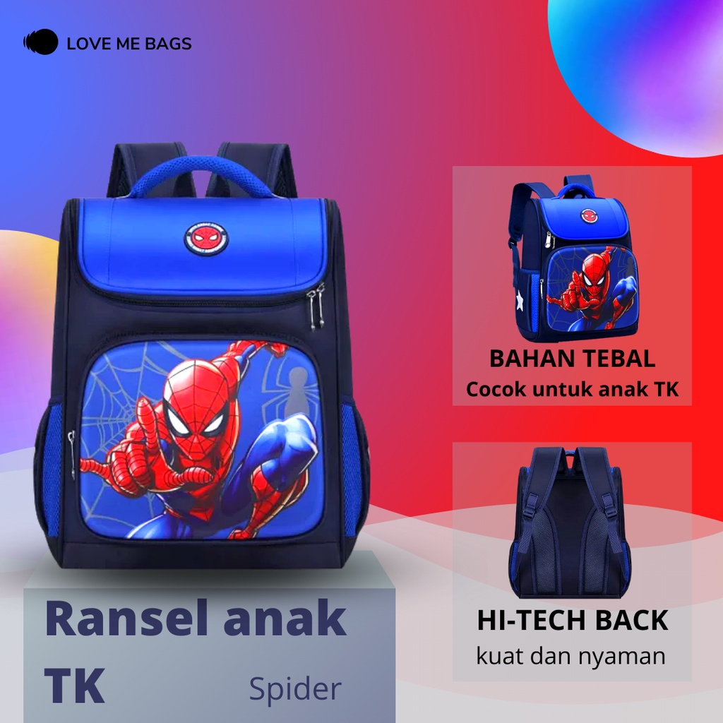 LMB Tas Anak Laki Laki TK Import Karakter Superhero Bahan Nilon Premium Tebal Kuat Dan Nyaman Dipakai