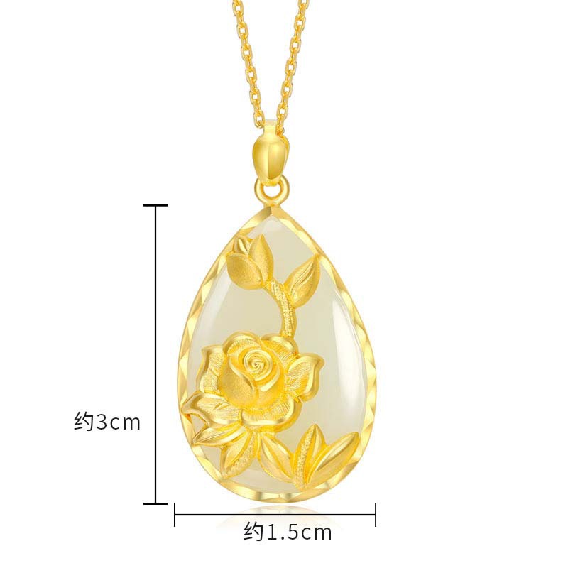 Goldkingdom Perhiasan Fashion 24K Bangkok Aksesoris Ready Stock Lotus Waris Bunga Dan Giok Tian Setiap Tahun Ikan Liontin Giok Burung Kalung