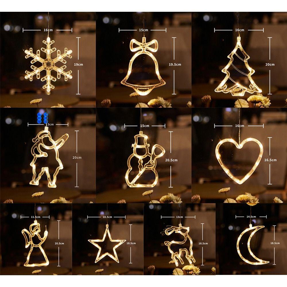 [Elegan] Led String Light Suction Cup Santa Snowflake Fairy Light Pendent Lights Decor Untuk Ornamen Jendela Rumah Xmas Christmas Decoration