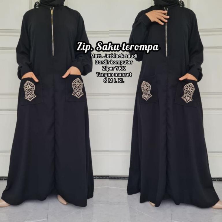 NEWW ABAYA ZIPER SAKU TEROMPAH BUSUI FRIENDLY BY GAMISHITAM EXCLUSSIVE JETTBLACK SYAR'I S M L XL {PG