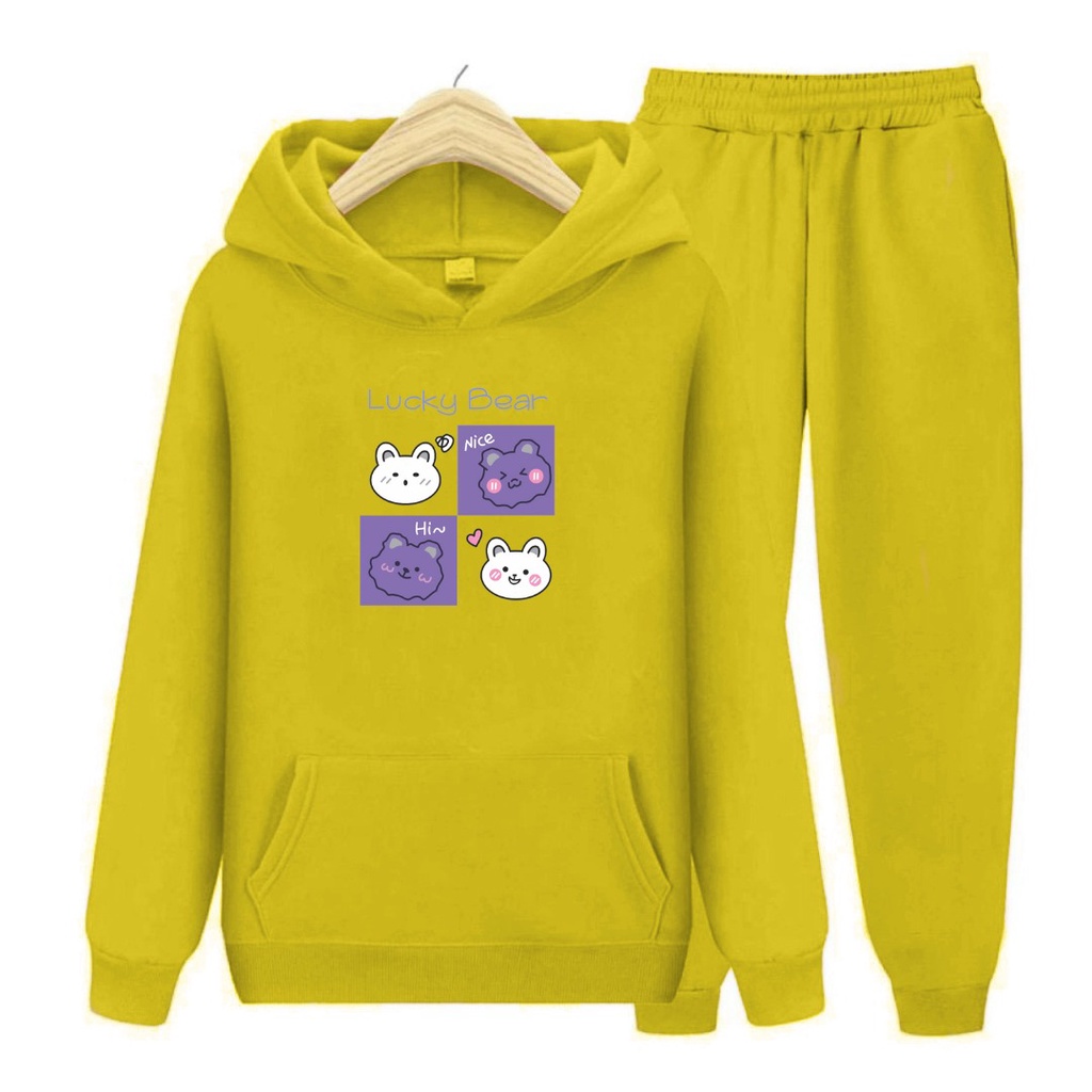 Setelan Anak Lucky Bear/Set Hoodie Topi Size S-XXL