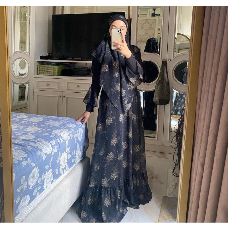 (GAMIS SAJA) HAMIDA FULL MOTIF SET SCARF DAILY DRESS SYARI BY FLASAMARA FAALIZA