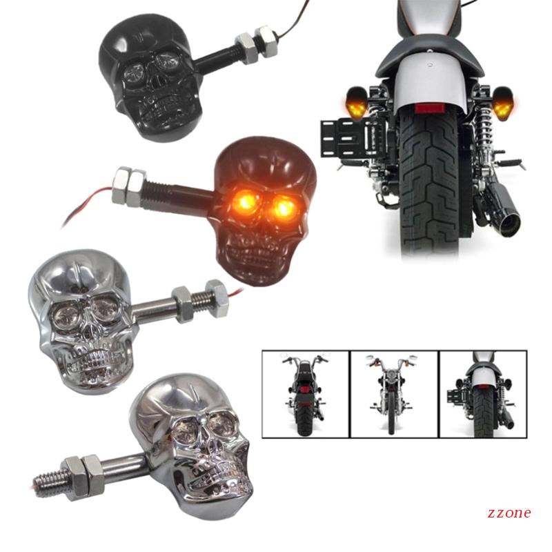 Zzz Lampu Sein Motor Modifikasi Bentuk Tengkorak Punk Warna Hitam / Silver