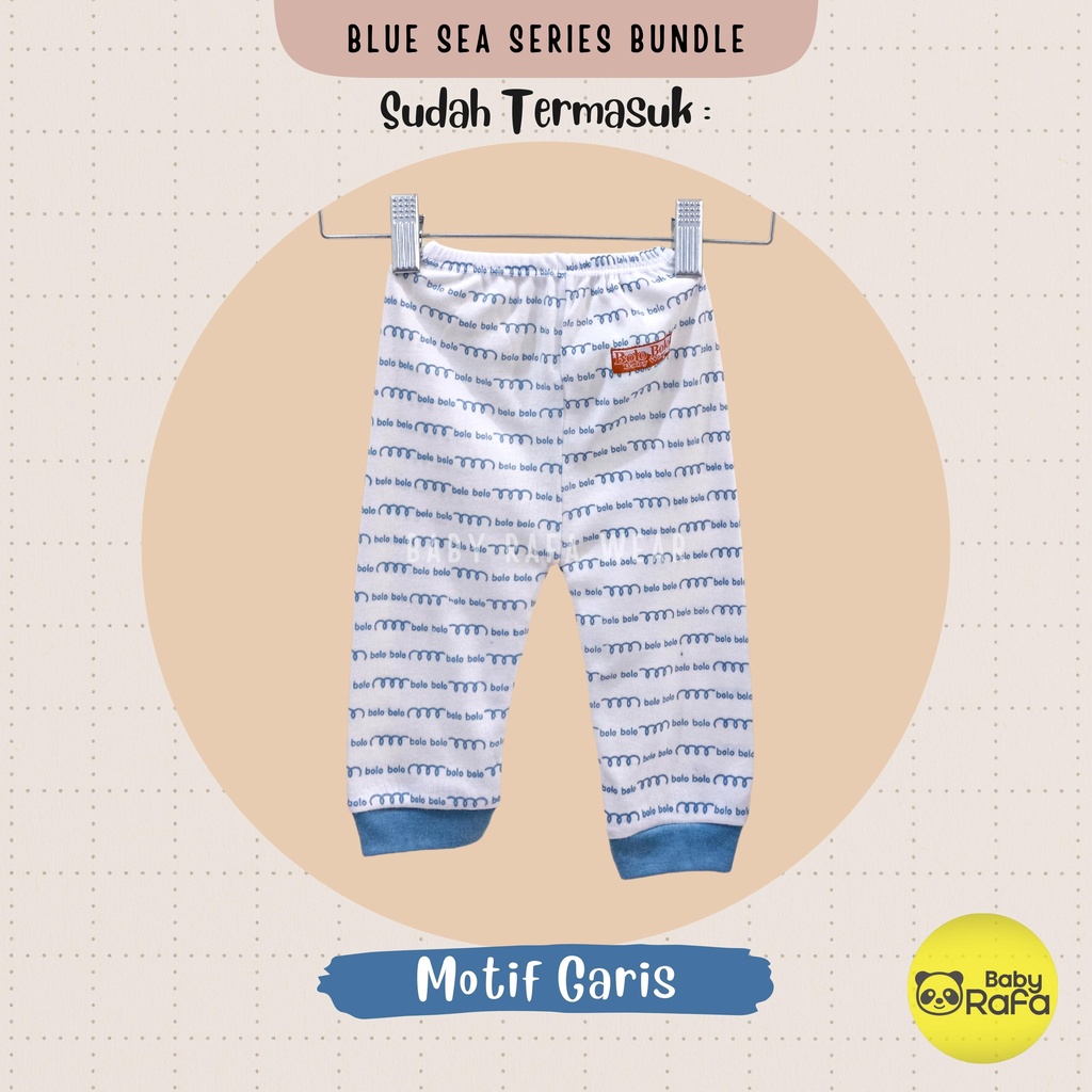 Serian Biru - 3 pcs Celana Panjang Bayi Baru Lahir 0 - 3 Bulan Blue Sea Series merk SNI Bolo - Bolo