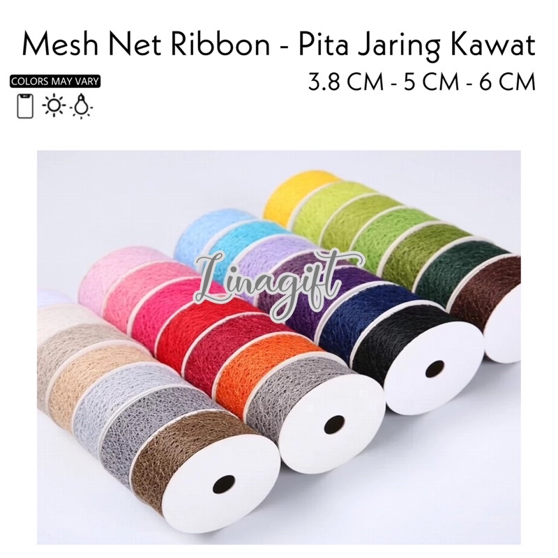 ( Meter ) PITA JARING KAWAT - PITA KADO 3.8CM 5CM 6CM / PITA NATAL / PITA SOUVENIR / HIASAN NATAL - CHRISTMAS WEB NET RIBBON