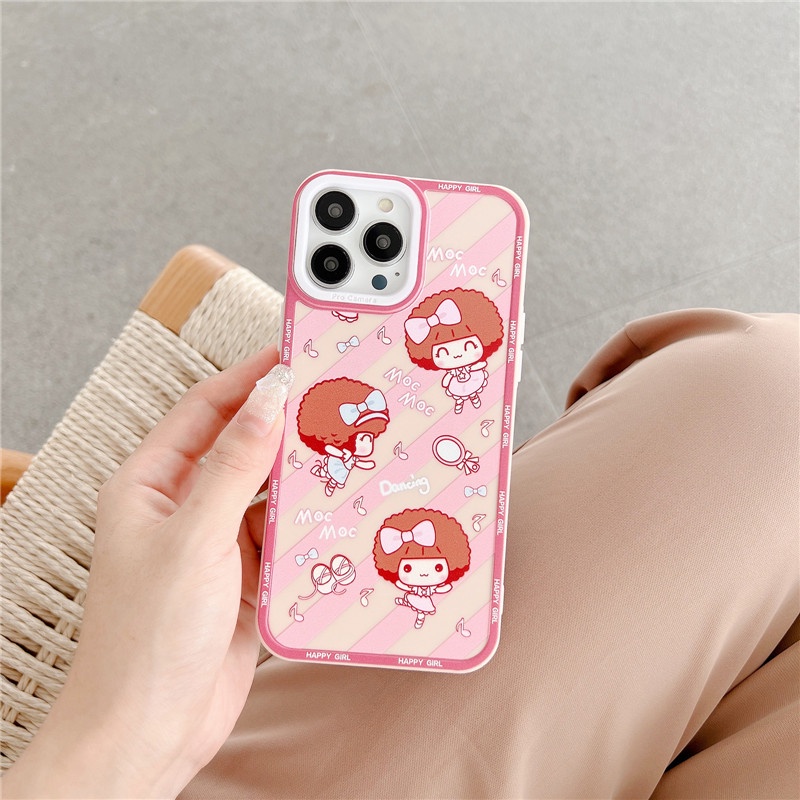 Soft Case Bahan Silikon TPU Desain Kartun Happy Girl Macaron Untuk IPhone 14 13 12 11 Pro Max