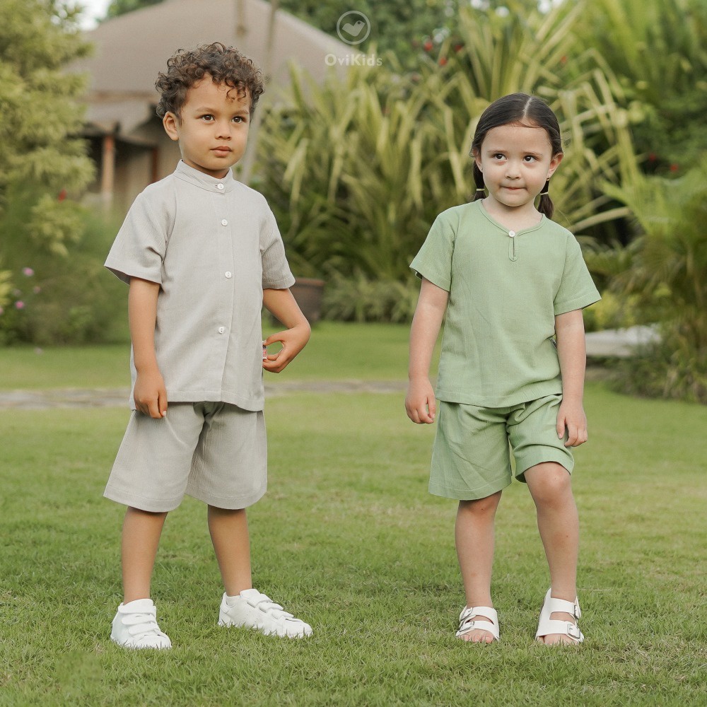 SETELAN EL OVIO -Setelan Anak Kiano Setelan Anak Laki-Laki Perempuan Baju Pendek Celana Pendek (1-5/6 Tahun) OVIKIDS