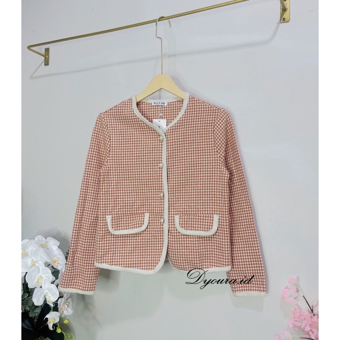 outer korean Import Premium Cardigan Motif Houndstooth Crop  by dyoura Ye-Na Blazer Korea Outer Import Premium Cardigan Motif Houndstooth Crop