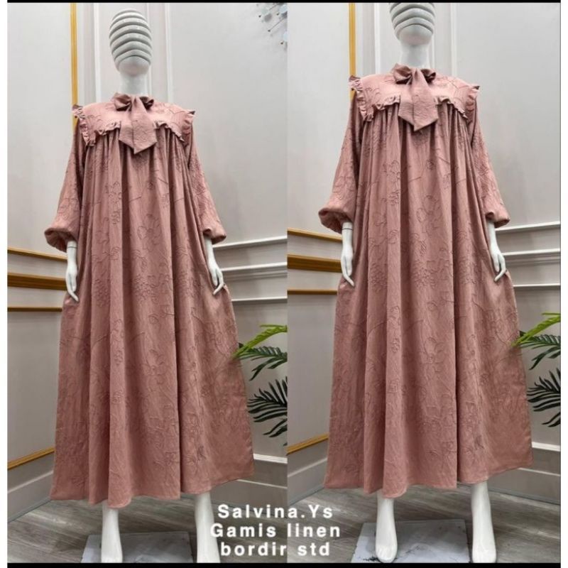 Gamis salvina ori line bordir dasi