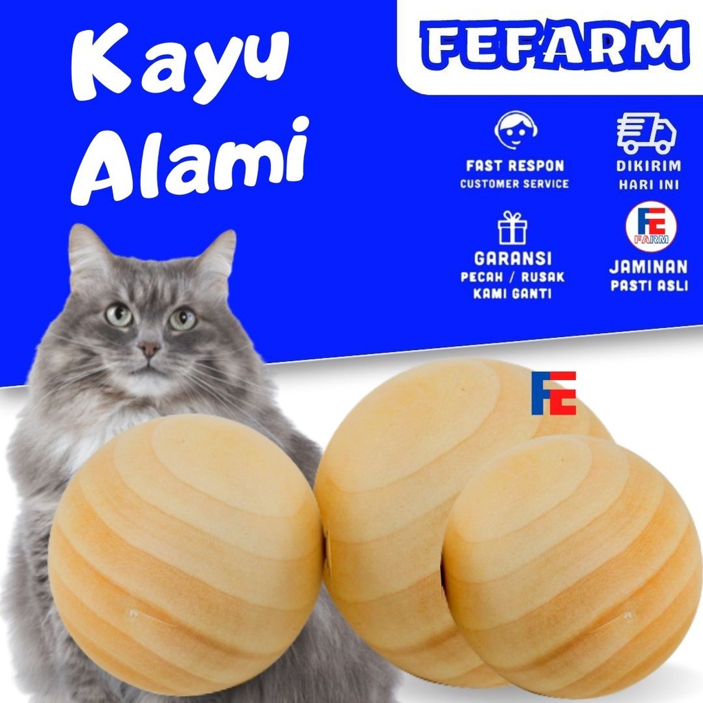 Bola Kayu Penghilang Bau Kandang Kucing Hamster Kelinci Alami Mainan Kucing FEFARM