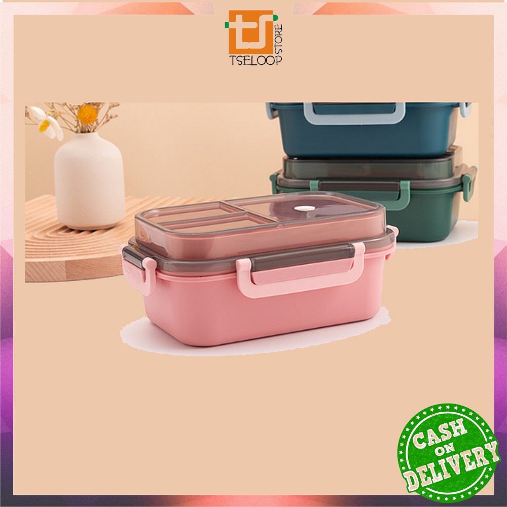 OFM-C697 Tempat Makan Set 2 Tingkat 3 Sekat Anti Tumpah / Lunch Box Susun Free Sendok Garpu Portable / Kotak Bento Tingkat Set BPA FREE