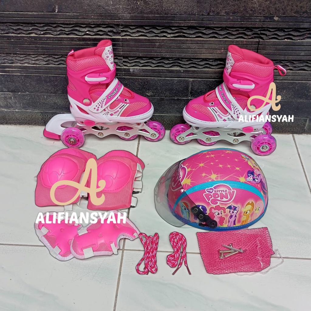 Sepatu Roda Model Bajaj Fullset Helm dan Pelindung POWER SUPERB Bisa Model Mobil dan Sejajar