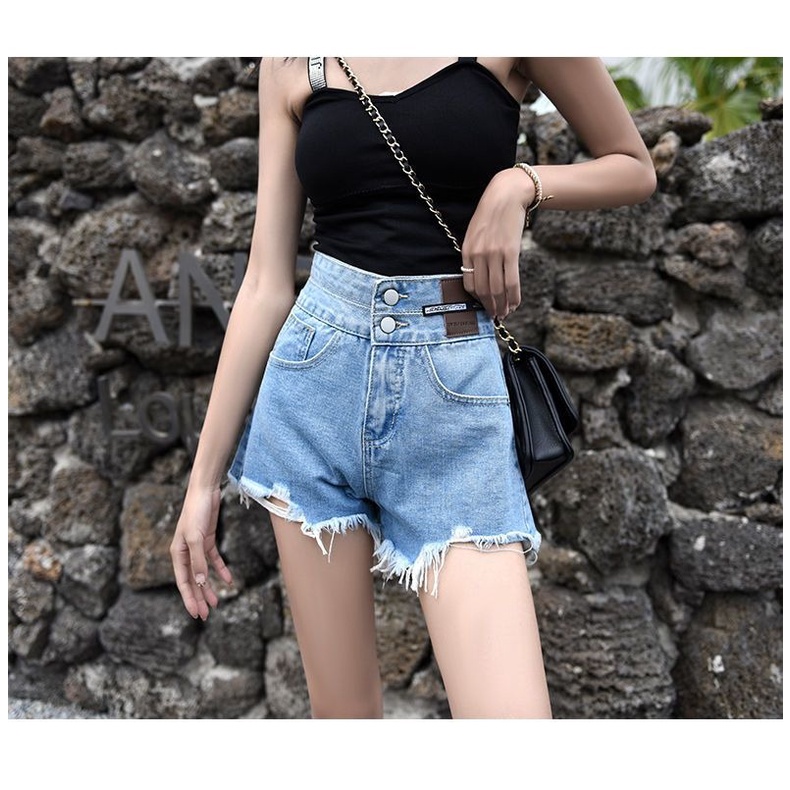 CEWEK_ID hot pants hitam Celana jeans Pendek Wanita Fashion wanita korean style sobek high waist ripped jeans denim jens sobek wanita kekinian shorts pants cewek xl XXl