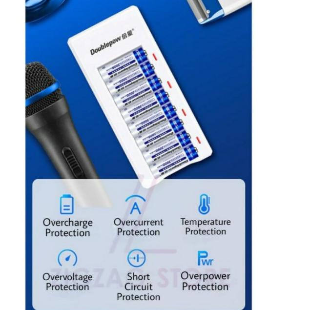 [♖]Paket Baterai Cas Doublepow / Taffware 1 Charger + 8 Baterai AA / AAA Doublepow / Taffware