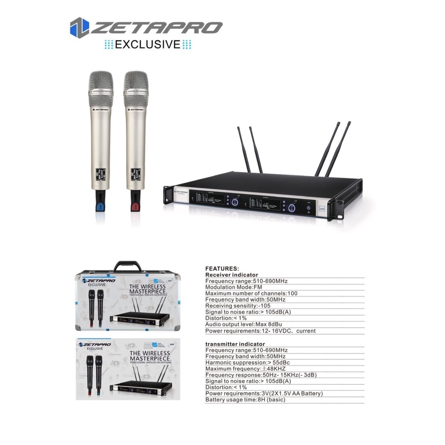 MIC Vocal Terbaik WIRELESS ZETAPRO EXCLUSIVE 1 Pro ORIGINAL