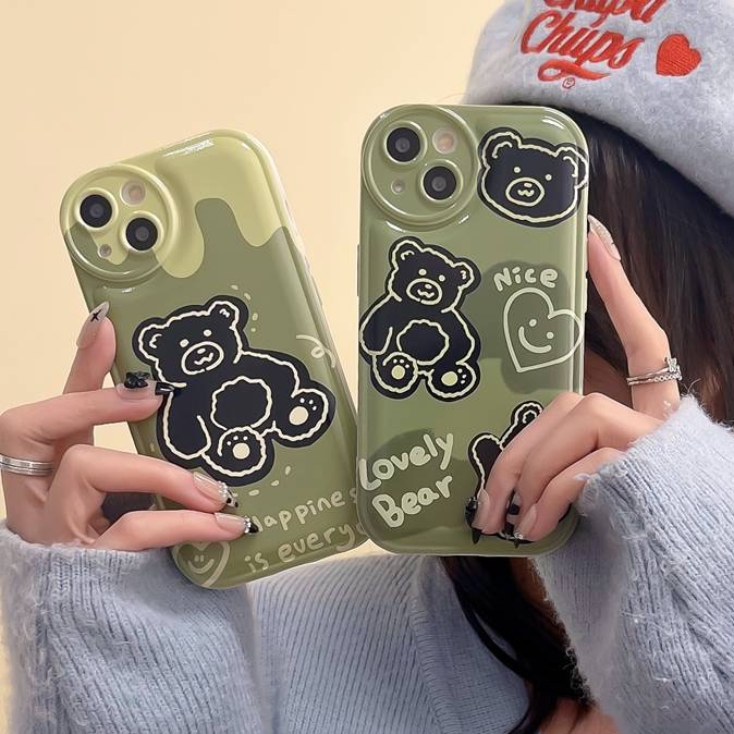 Soft Case Desain Beruang Hijau Untuk OPPO A57 A5 A9 A53 A33 A31 A7 A5S A12 A11K F9 Pro A15S A35 A32 A33 F11 A3S VIVO V23 S1 Y11 Y20 Y30 Y20i Y19 Y15S Y30i Y20