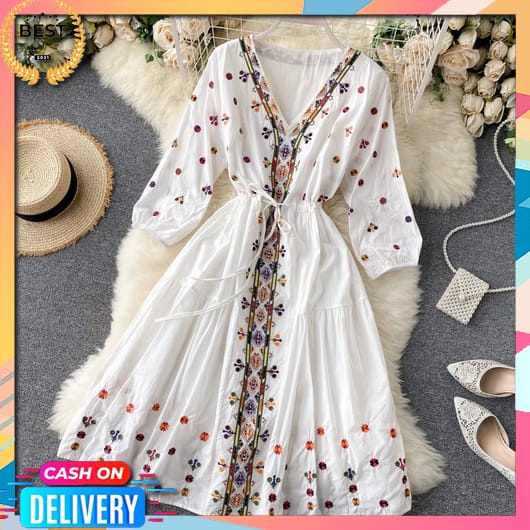 Dres Korean Style Kondangan Terbaru 2022 Gaun Cewek Dewasa Atasan Wanita Dress Midi Wanita Casual Na
