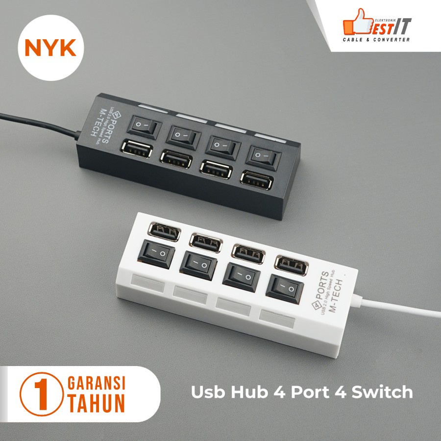 USB HUB 2.0 4 Port 4 Switch LED High Speed M-tech