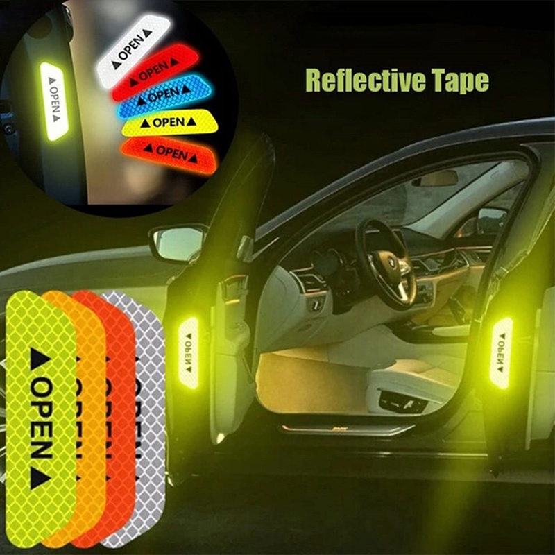 2pcs / set Stiker Reflektif Peringatan Pintu Mobil / Motor Universal