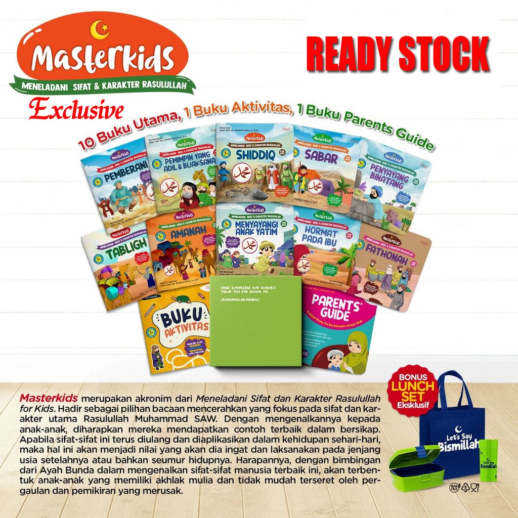 Buku Masterkids : Meneladani Karakter Rasulullah for Kids Edisi Ekslusif | Bonus Lunchset &amp; Goody bag