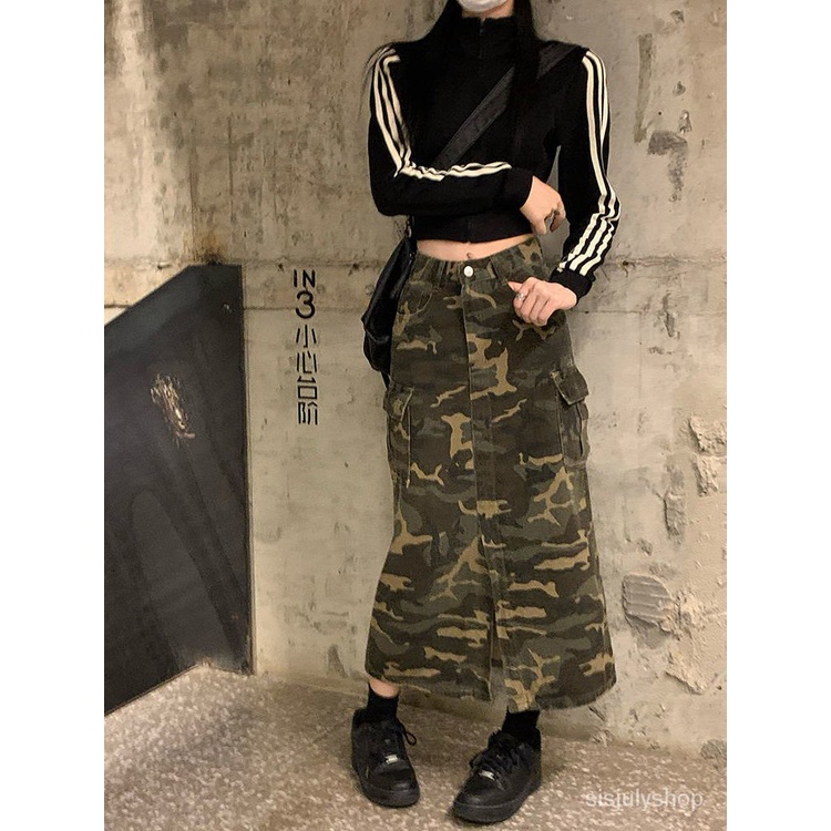 #Sisjuly# Rok kerja rok setengah kamuflase wanita pinggang tinggi kata rok setengah badan 2022 rok t