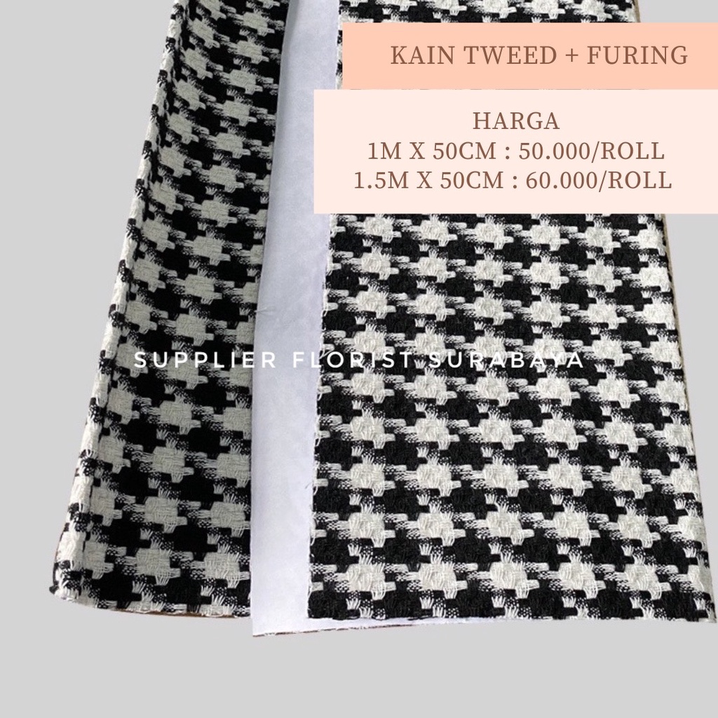 KAIN TWEED + KERTAS FURING 50CM X 1 METER / 1,5 METER BAHAN LEBIH KOKOH TIDAK PERLU POLA TABUNG LAGI