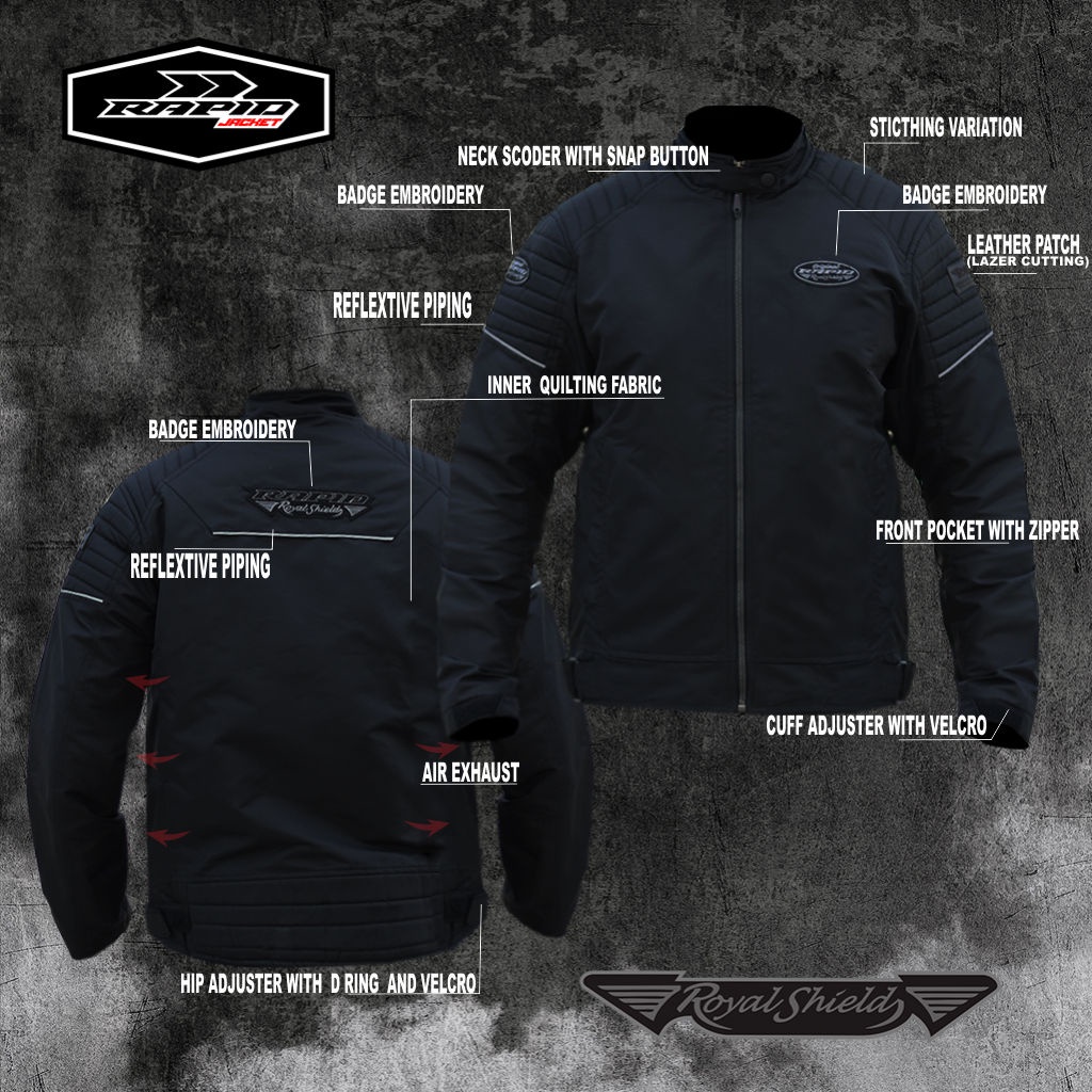 Jaket motor touring premium RAPID ROYALSHIELD vintage jacket reflektif, berventilasi, anti air dan anti angin dengan design vintage dan full bordir