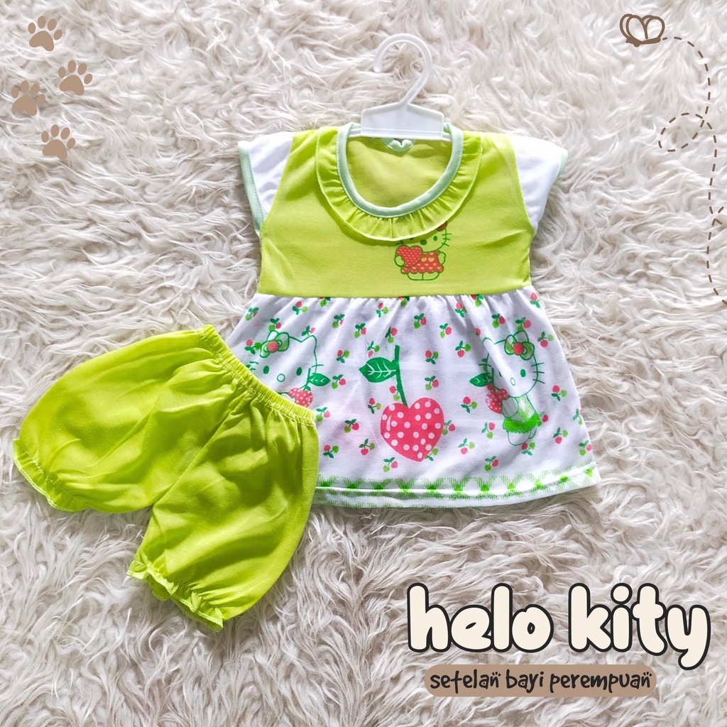 Setelan Ruffle bayi perempuan motif Hello Kitty Set baju anak cewek Setelan Anak Unisex / Set Baju Pendek / Kaos Anak Motif Karakter