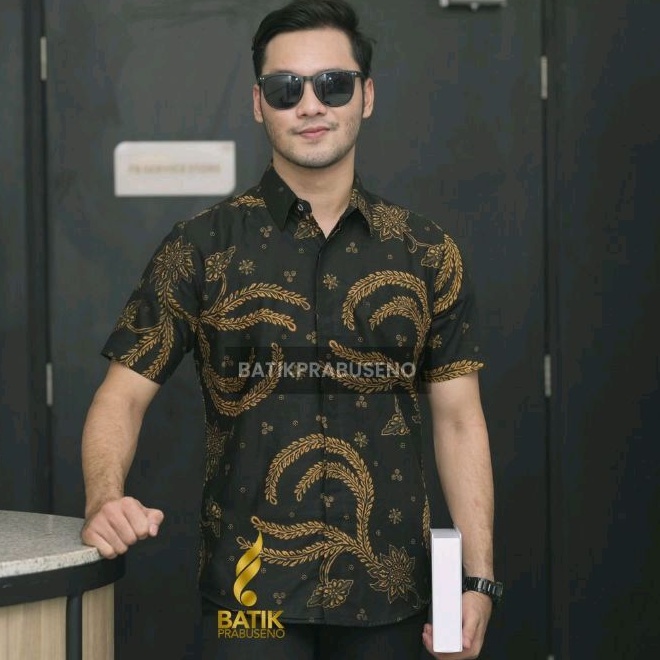 Parikanca Lengan Pendek Slimfit Original Baju Batik Prabuseno Kemeja Pria Bahan Katun Printing Halus