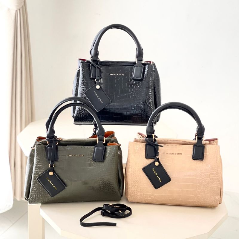Girly❤️- TAS WANITA CK BAG STRUCTURED CROCO TOP HANDLE HANDBAG