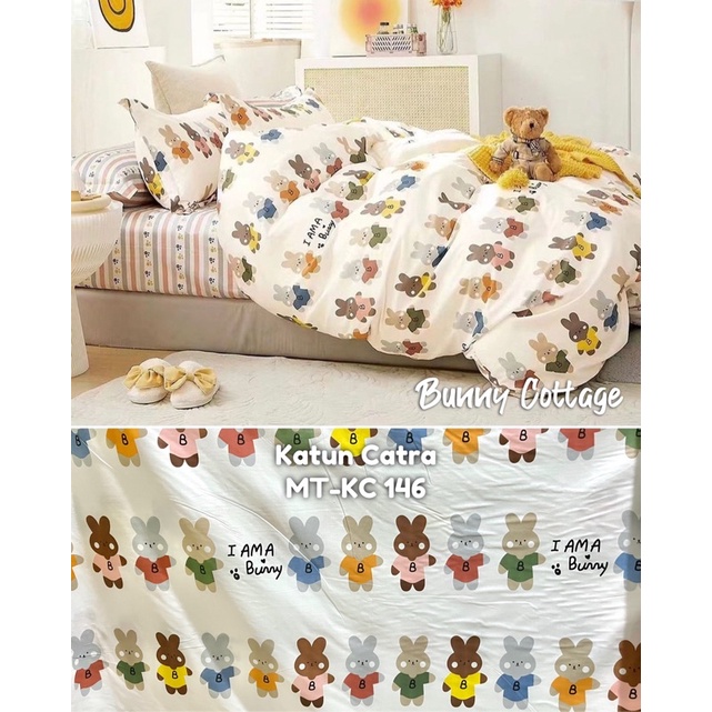 moon kain sprei meteran katun lokal catra beverly motif anak baby bunny cottage rabbit kelinci putih