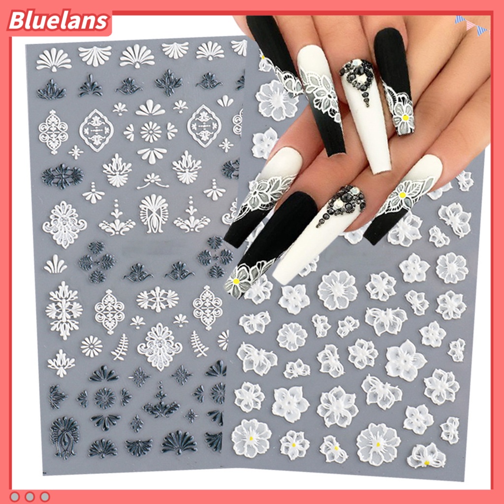 Bluelans Stiker Kuku Motif Renda Bunga Ultra Tipis Untuk Dekorasi Manicure Wanita