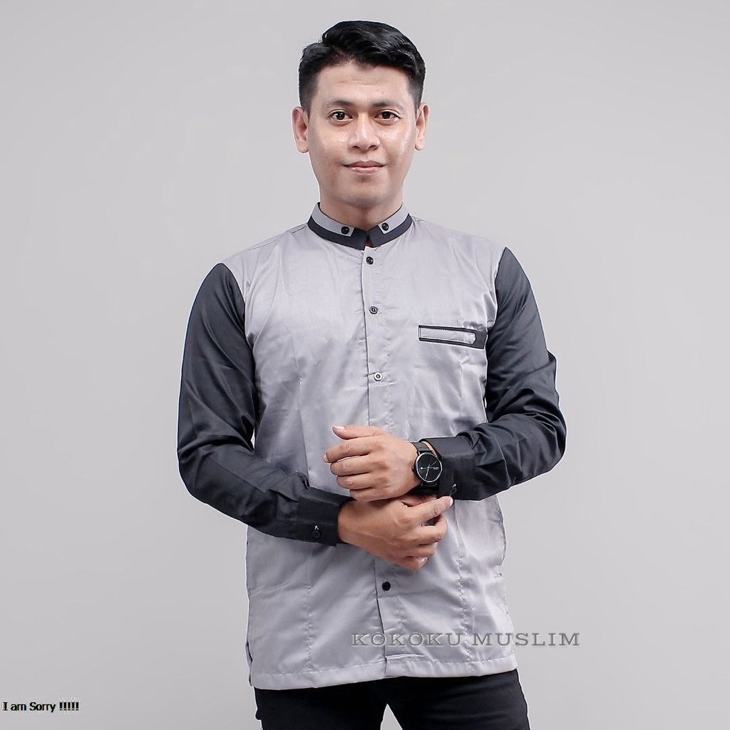 Baju Koko Pria Lengan Panjang Dewasa Warna Putih Seragam Hadroh Motif