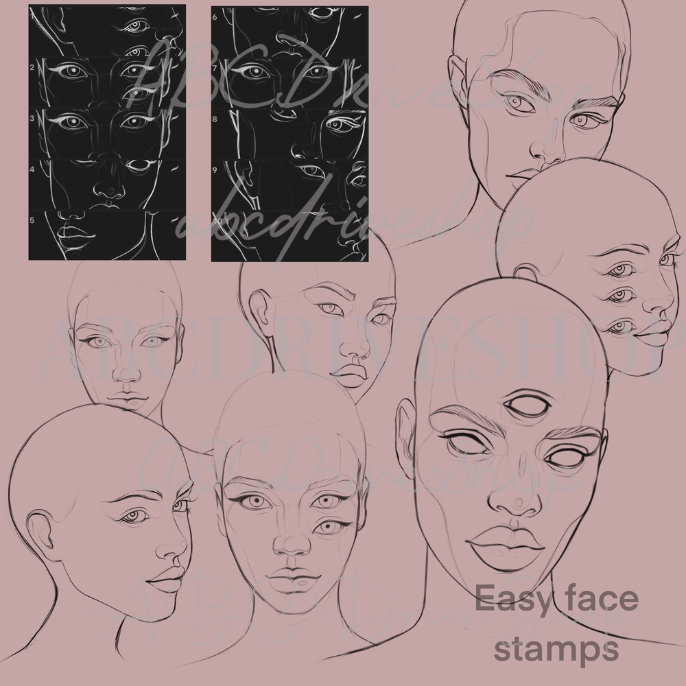 Procreate Brush - Realistic Brows, Lashes, Faces &amp; Hands Stamps Bundle