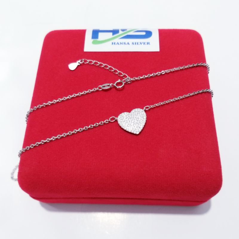 Kalung Perak Wanita Silver Asli 925 Lapis Emas Putih Model Koye Rantai Nori Ukir Liontin Love - Perak Asli 925 Anti Karat