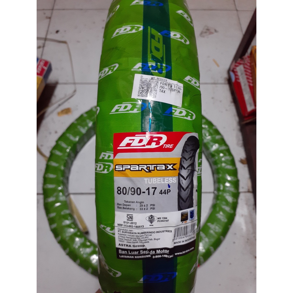 Ban Tubeless FDR 80/90-17 Spartax Ban Luar Bebek Ring 17