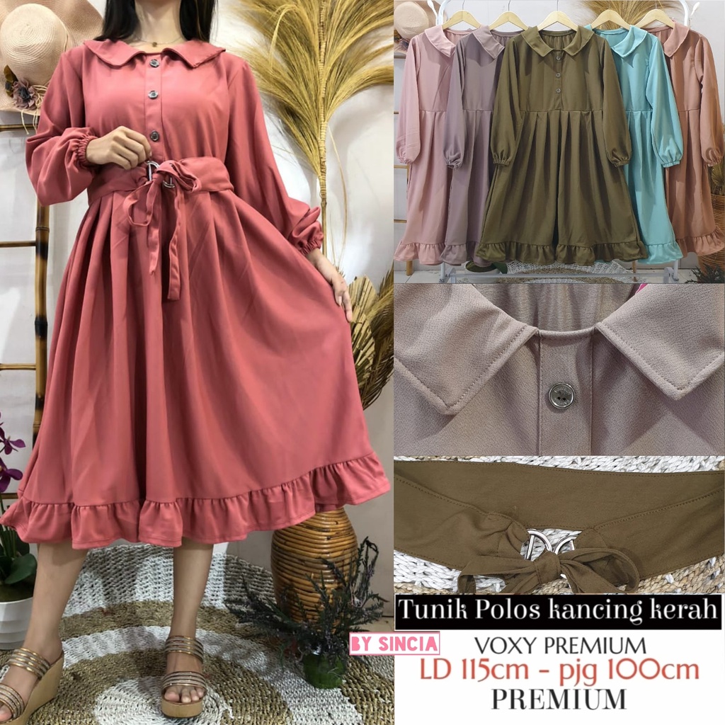 Jual Tunik rempel model kerah kancing lengan karet wudhu dan tali